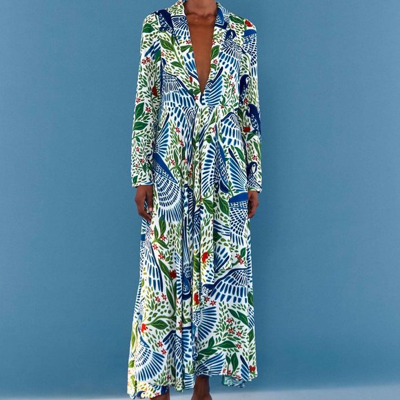 🍍FARM Rio Blue Macaw Flight Maxi Dress - Picture 1 of 14